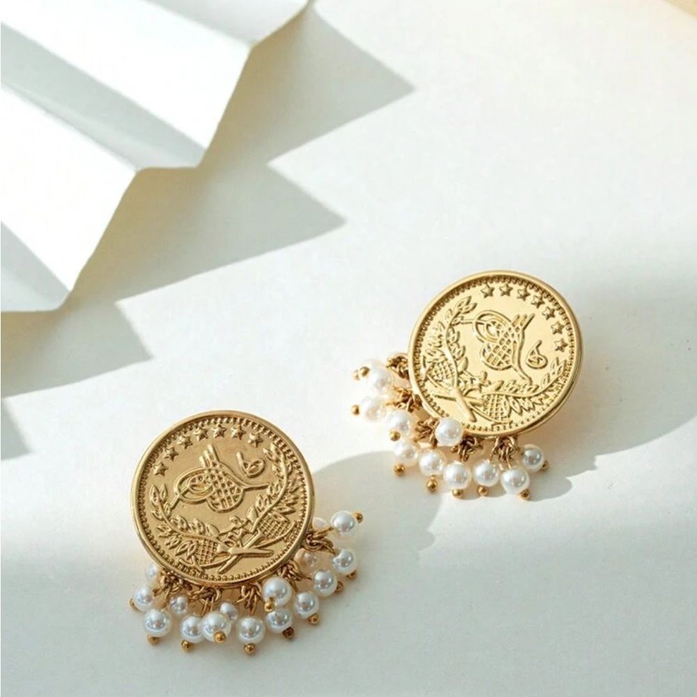 Coin Earrings with Pearls S1257